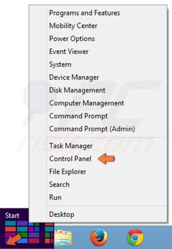 Clique na conta do utilizador no Windows 8 passo 1 - acedendo a Painel de Controlo
