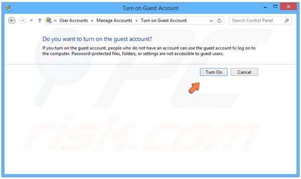 Ative o utilizador Convidado no Windows 8 passo 4 - clicando