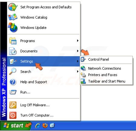 Clique na conta do utilizador no Windows XP passo 1 - acedendo a Painel de Controlo