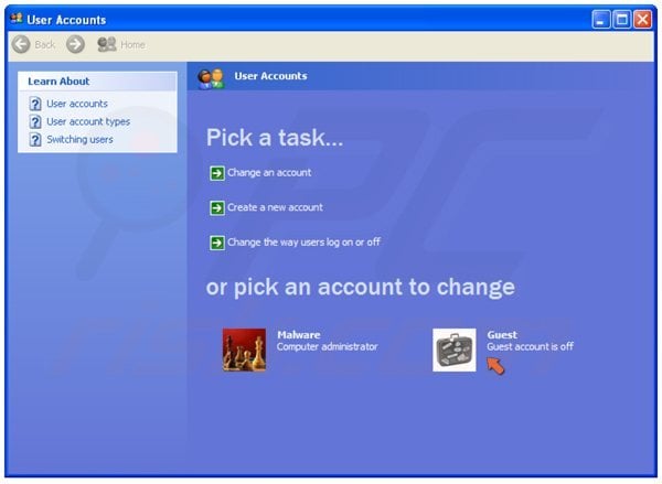 Clique na conta do utilizador no Windows XP passo 3 - clicando 