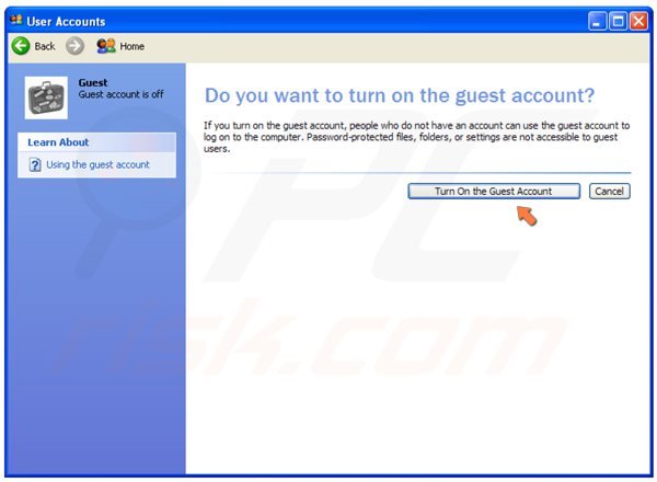 Clique na conta do utilizador no Windows XP passo 4 - clicando