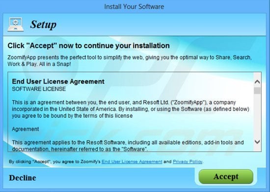 Instalador de software gratuito malicioso usado na distribuição do adware ZoomifyApp