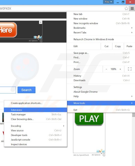 Remova os anúncios ApptoU do Google Chrome passo 1