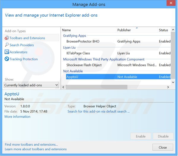Remoção dos anúncios ApptoU do Internet Explorer passo 2