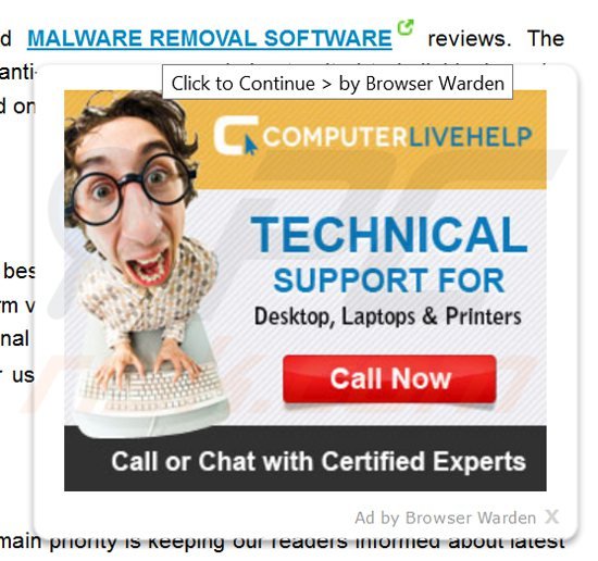 o adware browser warden a gerar anúncios de texto