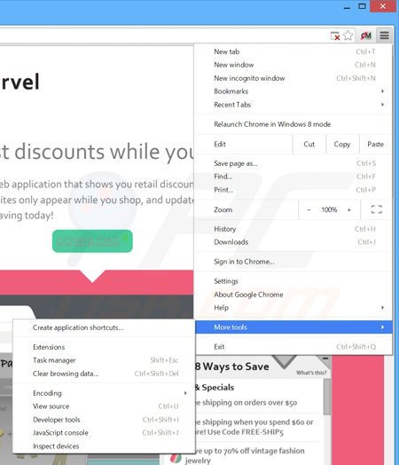 Remova os anúncios Coupon Marvel do Google Chrome passo 1