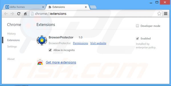  Remoção das extensões relacionada a delta-homes.com do Google Chrome