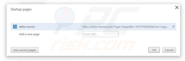 Removendo delta-homes.com da página inicial do Google Chrome