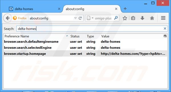 Removendo delta-homes.com da página inicial e do motor de busca padrão do Mozilla Firefox.