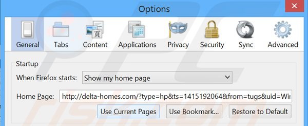 Removendo delta-homes.com da página inicial do Mozilla Firefox