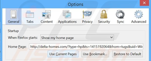 Removendo delta-homes.com da página inicial do Mozilla Firefox