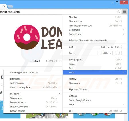 Remova os anúncios donutquotes do Google Chrome passo 1