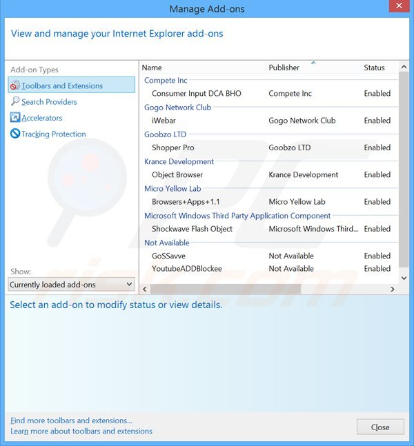 Remoção dos anúncios donutquotes do Internet Explorer passo 2