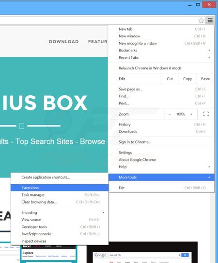 Remova os anúncios geniusbox do Google Chrome passo 1