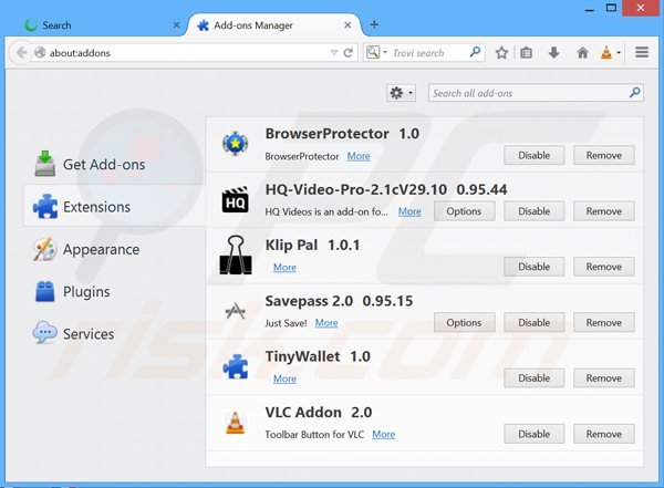 Remoção de extensões relacionadas Guard-search.com do Mozilla Firefox