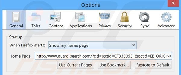 Removendo Guardbox.com da página inicial do Mozilla Firefox