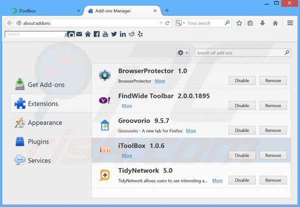 Remova os anúncios itoolbox do Mozilla Firefox passo 2