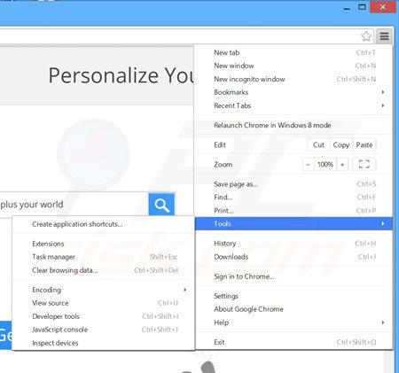 Remova os anúncios Koala Personal Search do Google Chrome passo 1