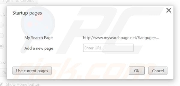 Removendo mysearchpage.net da página inicial do Google Chrome