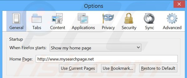 Removendo mysearchpage.net da página inicial do Mozilla Firefox