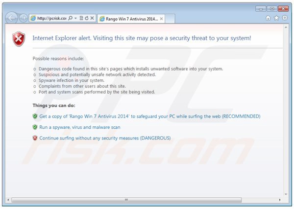 Rango Win 7 Antivírus 2014 a bloquear o acesso à Internet