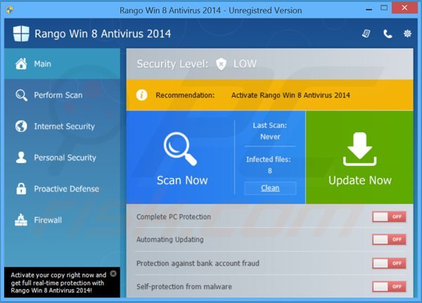 ecrã principal rango win8 antivírus 2014