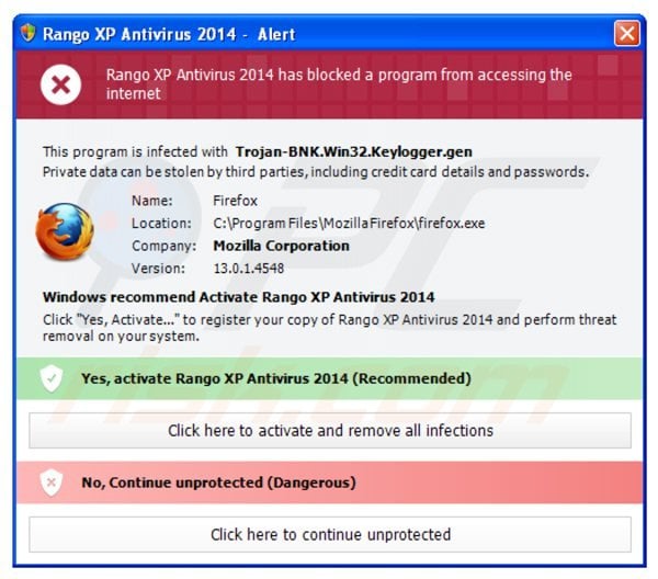 Rango XP Antivírus 2014 a bloquear a execução de programas instalados
