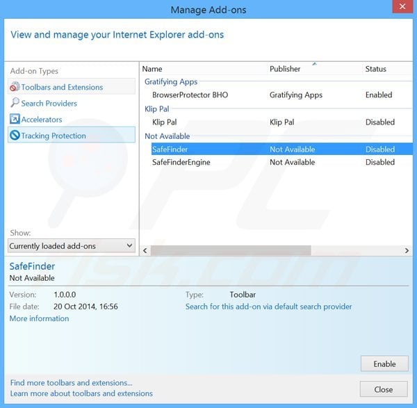 Removendo as extensões relacionadas search.safefinder.com do Internet Explorer