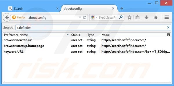 Removendo search. safefinder.com do motor de busca padrão do Mozilla Firefox