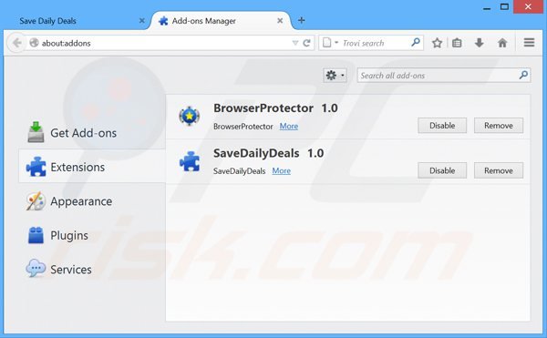 Removendo os anúncios savedailydeals do Mozilla Firefox passo 2