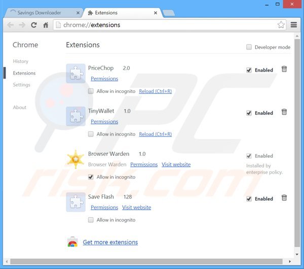 Remova os anúncios savings downloader do Google Chrome passo 2