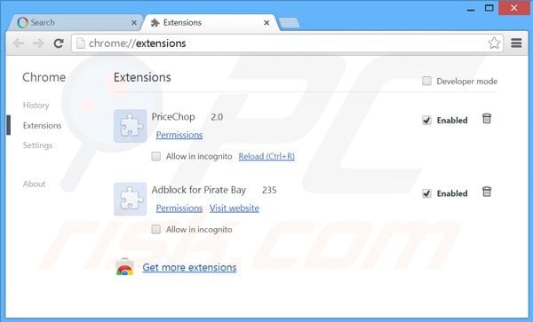 Removendo as extensões de websearch.searc-hall.info relacionadas com o Google Chrome