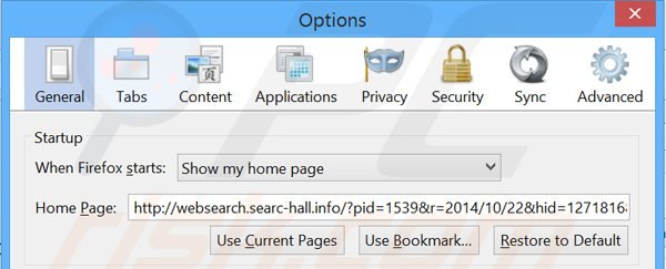 Removendo websearch.searc-hall.info da página inicial do Mozilla Firefox
