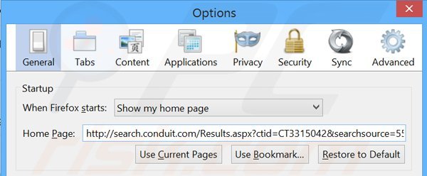 Removendo search.conduit.com da página inicial do Mozilla Firefox