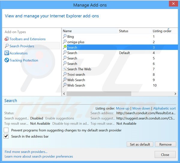 Removendo search.conduit.com do motor de busca padrão do Internet Explorer