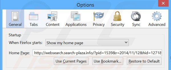 Removendo websearch.search-plaza.info da página inicial do Mozilla Firefox