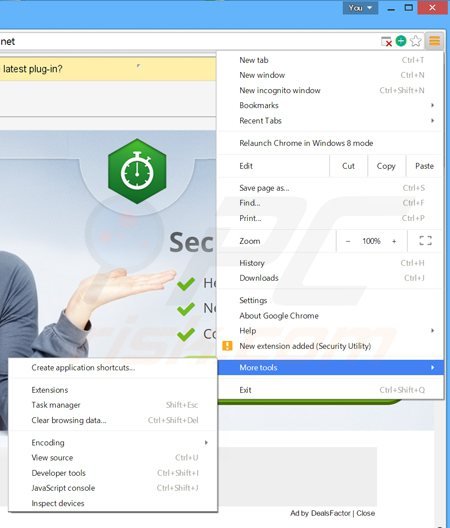 Remova os anúncios security utility do Google Chrome passo 1