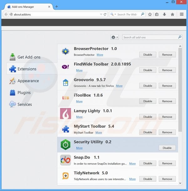 Remova 'Anúncios por Security Utility' do Mozilla Firefox passo 2