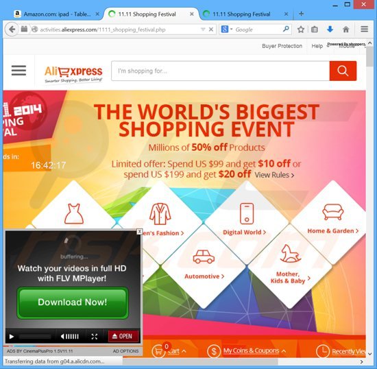 o adware shopperz a gerar anúncios on-line intrusivos