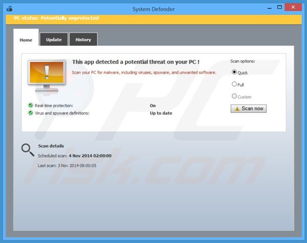 System Defender - programa antivirus falso