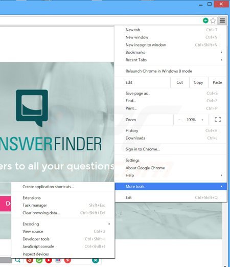 Remova os anúncios TheAnswerFinder do Google Chrome passo 1