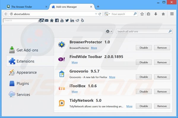 Remova os anúncios theanswerfinder do Mozilla Firefox passo 2