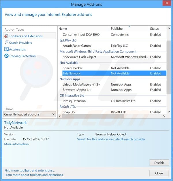 Remoção dos anúncios tidynetwork do Internet Explorer passo 2
