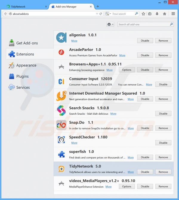 Remova os anúncios tidynetwork do Mozilla Firefox passo 2