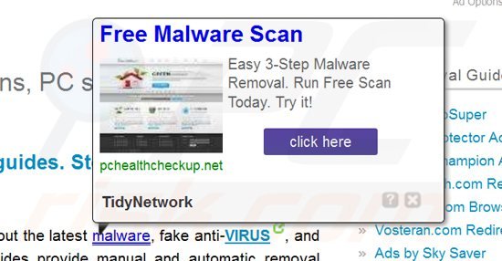 o adware tidynetwork a gerar anúncios in-texto online intrusivos 