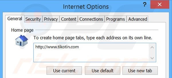  Removendo tikotin.com da página inicial do Internet Explorer