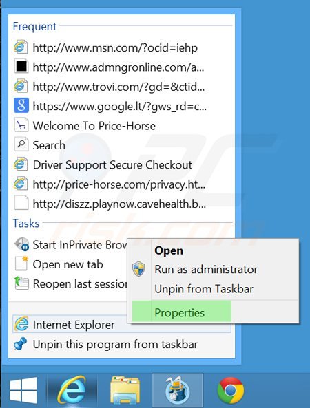  Removendo tikotin.com do atalho do Internet Explorer passo 1