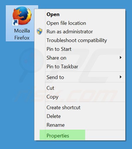 Removendo tikotin.com do atalho do Mozilla Firefox passo 1