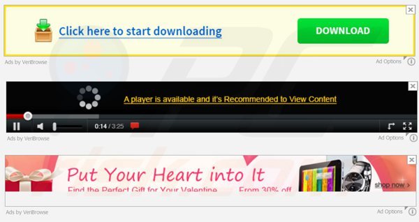 Anúncios de banner gerados pelo adware VeriBrowse