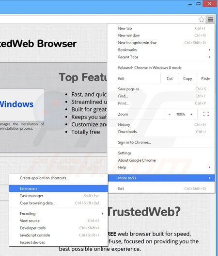 Remova os anúncios VeriBrowse do Google Chrome passo 1